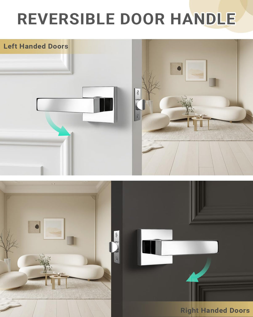 8 Pack Door Handles Interior Passage Doorknob No Locking Polished Chrome Hallway Closet Door Handles