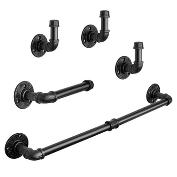 5 Pieces Industrial Pipe Bathroom Towel Rack Set, Bath Hardware Include 18 Inch Towel Bar, Toilet Paper Holder, Wall