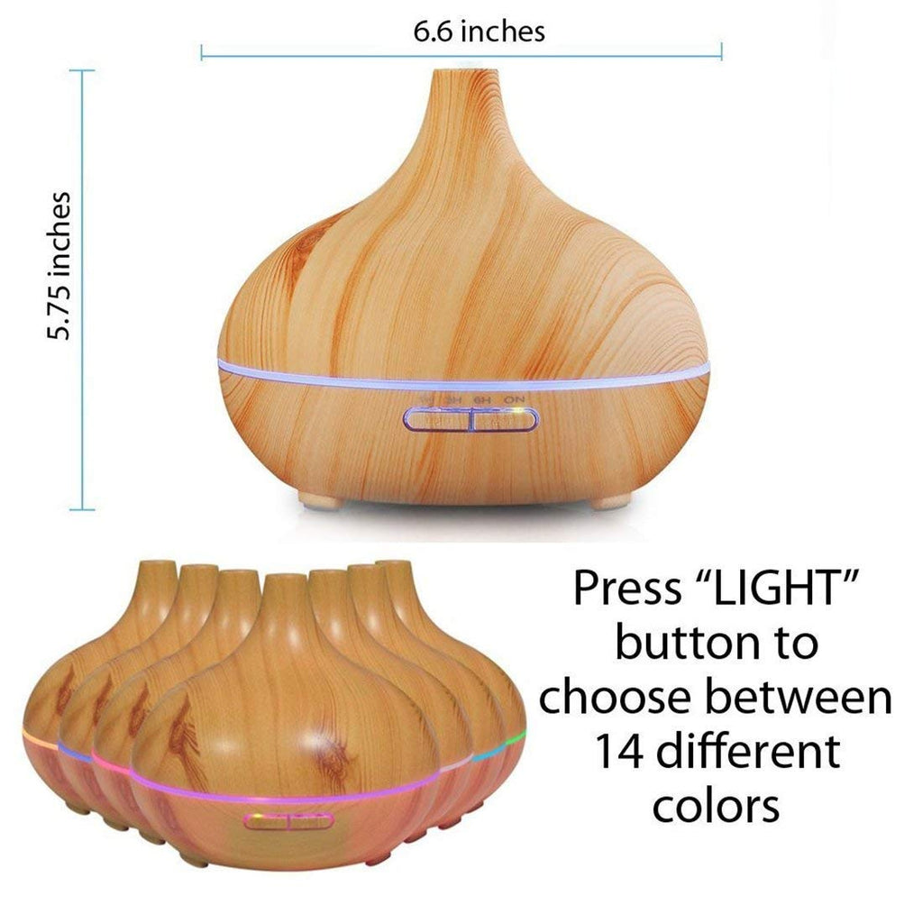 Aroma Essential Oil Diffuser, 500ml Wood Grain Ultrasonic Cool Mist Whisper-Quiet Humidifier with Color LED Lights