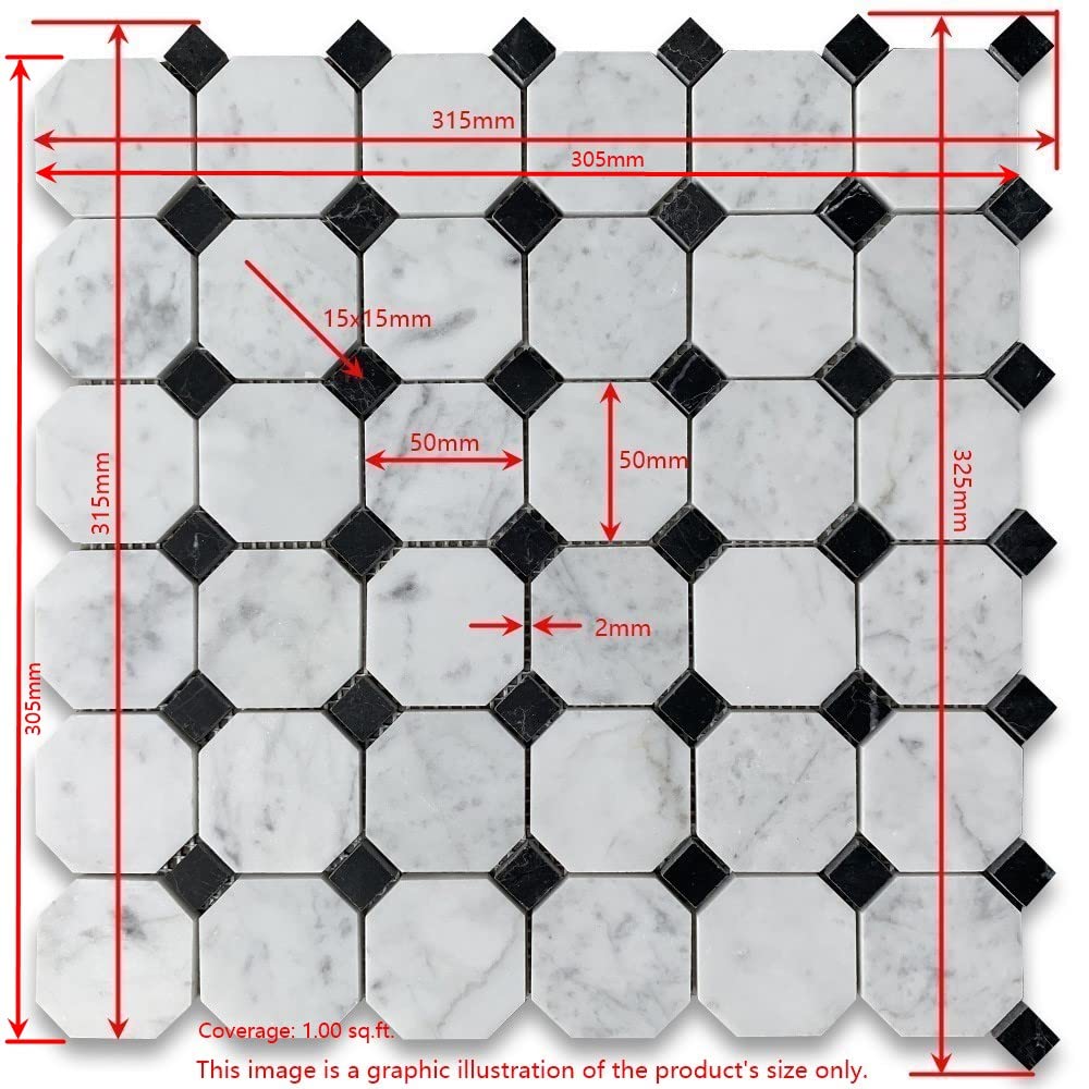 Crema Marfil Marble 2 inch Octagon Mosaic Tile w/Emperador Dark Brown Dots Polished Kitchen Bath Wall Floor