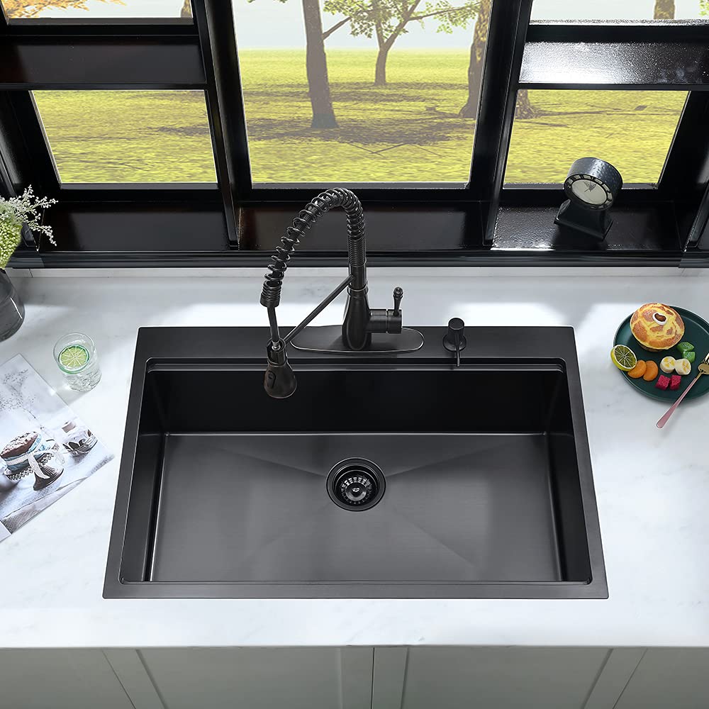 27 x 22 Drop Sink Black Stainless Steel Sink Workstation