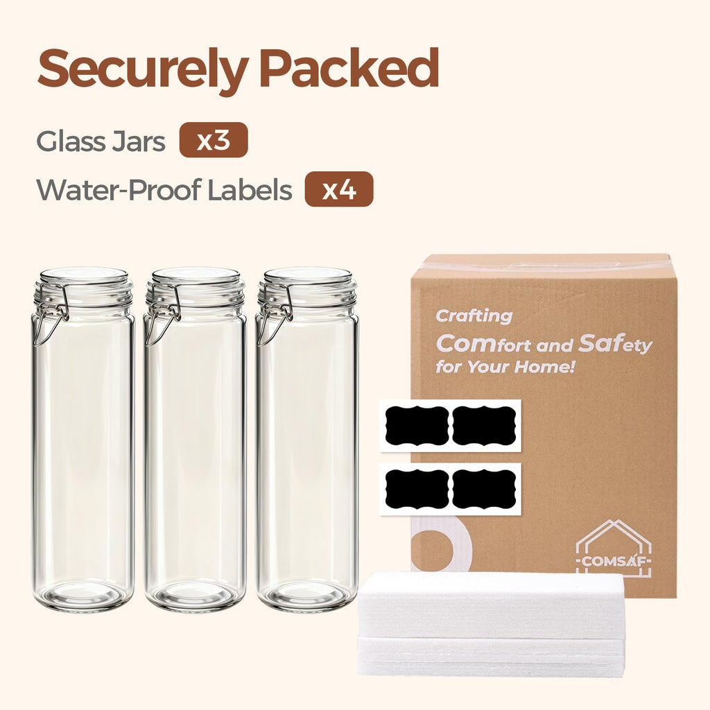 Tall Glass Pasta Containers with Airtight Lids 68 oz 3 Pack Canister