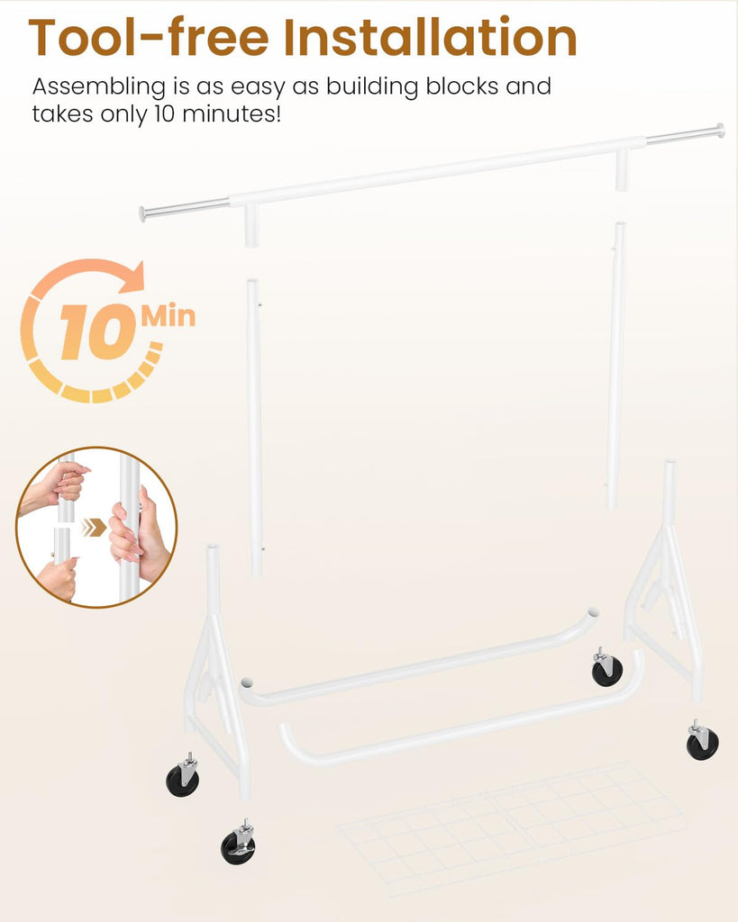 Heavy Duty Garment Rack, Metal Clothes Rack Load 450 LBS, Rolling Clothing Racks for Hanging Clothes with Lockable