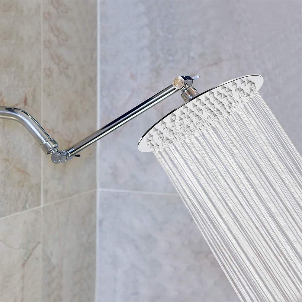 Rain Shower Head with 11'' Adjustable Arm, High Pressure Stainless Steel Rainfall Shower, Ultra-Thin Design