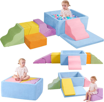 Piece Foam Climbing Blocks for Toddlers with Square Ball Pit,Macaron