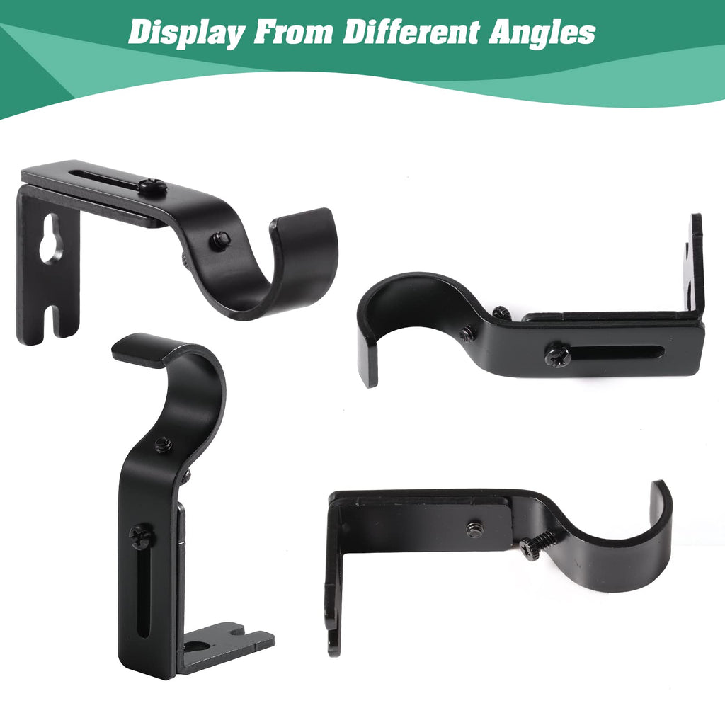 Adjustable Curtain Rod Brackets - Heavy Duty 1 Inch Curtain Rod Support (3 PCS, Black)