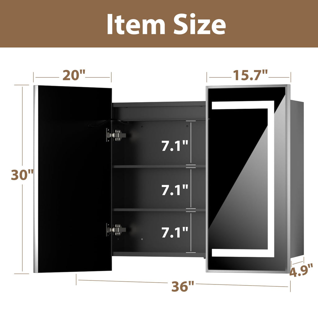 Led Medicine Cabinet with Mirror, Bathroom Vanity Mirror Cabinet with Shelves, 3-Color Lights Dimmer (Silver, 30" H x