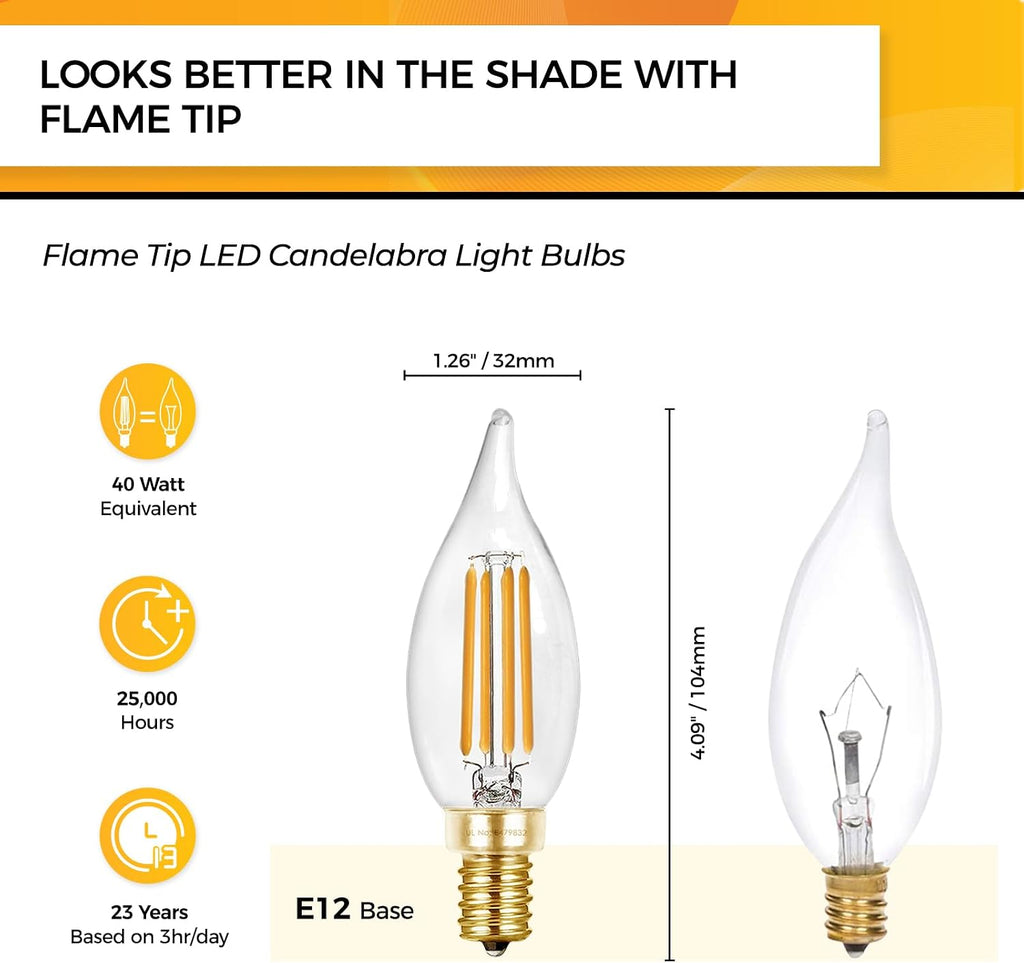 Candelabra Light Bulbs 2700K, 40W Eq Dimmable E12 LED Bulb, 12PCS