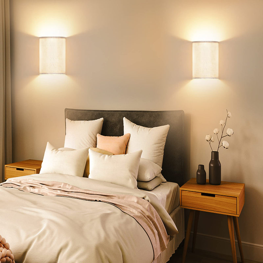Hardwired Wall Lights Set of 2 with Wall Lamps Fabric Shade,Farmhouse LED Sconce Wall Lighting, Wall Mount Lights
