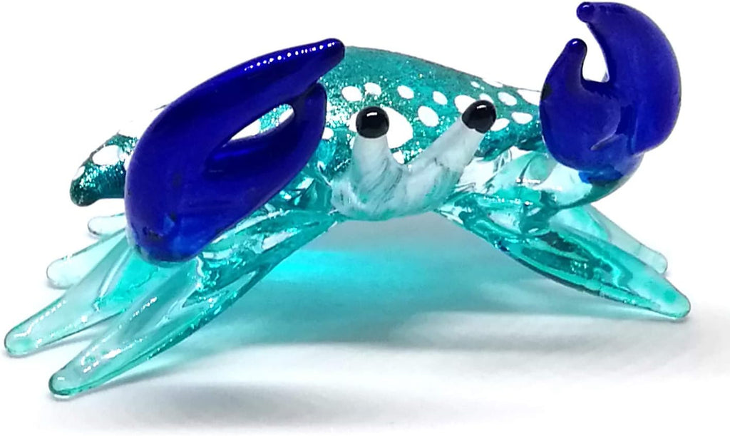 Blown Glass Blue Crab Figurine Miniature Ornament Aquarium Marine Collection