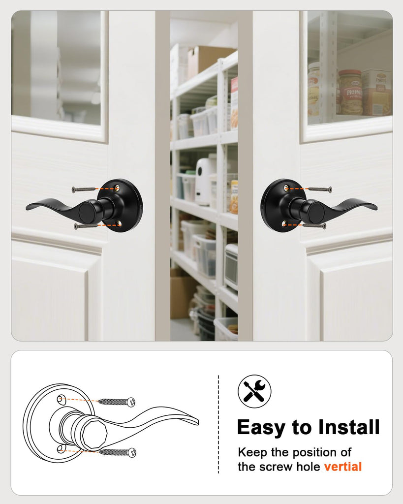 4 Pack Wave Style Dummy Door Levers, Matte Black Inactive Door Handle, 2 Right and 2 Left Handed Door Knobs
