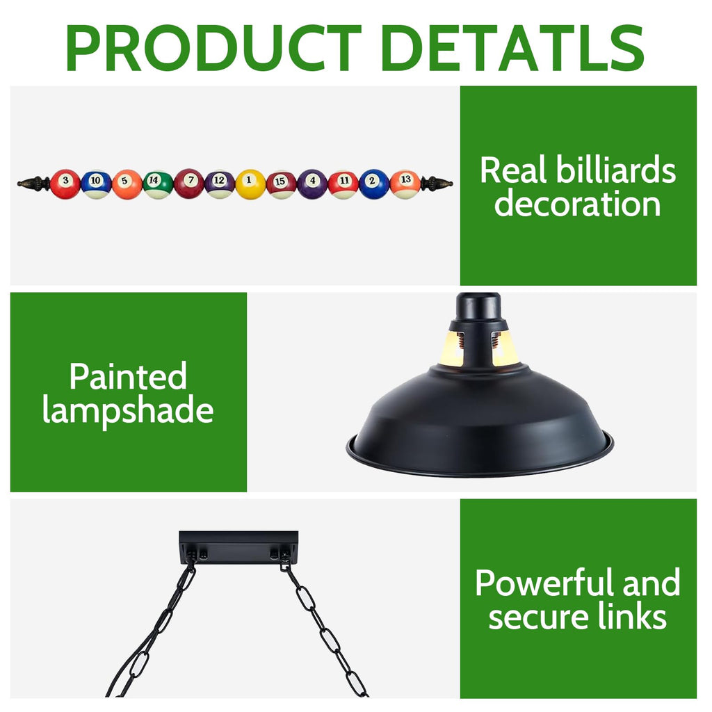 4 Lights Adjustable Pool Table Light for 7'-8' Billiard Tables, Hanging Pool Table Lighting Fixture, Billiard Pendant
