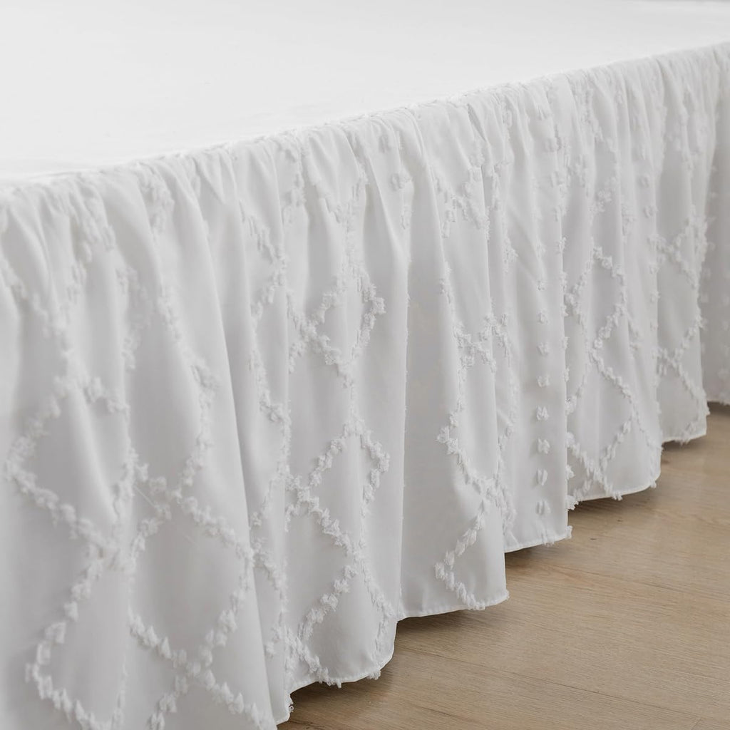 Bed Skirt Full Size Ruffled Bed Skirt with Split Corners, White