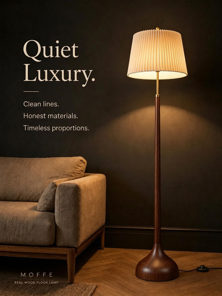 Mid Century Modern Wood & Brushed Brass Floor Lamp with Remote