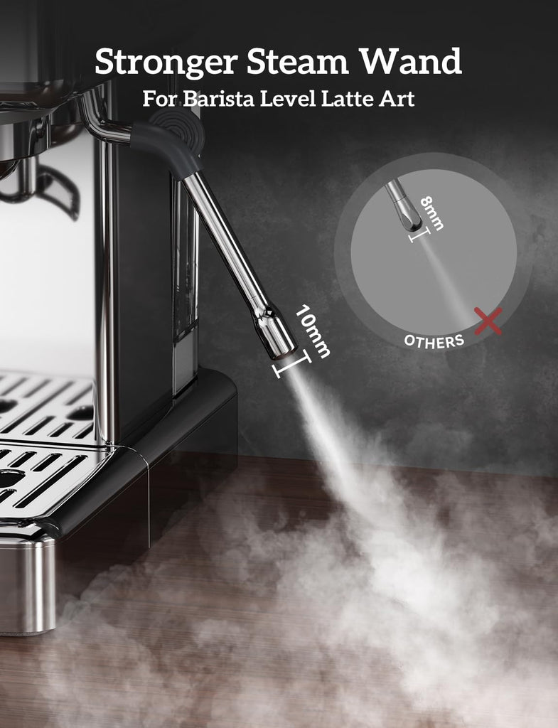 Compact Espresso Machine with Grinder, 5 Temp 205°F Max