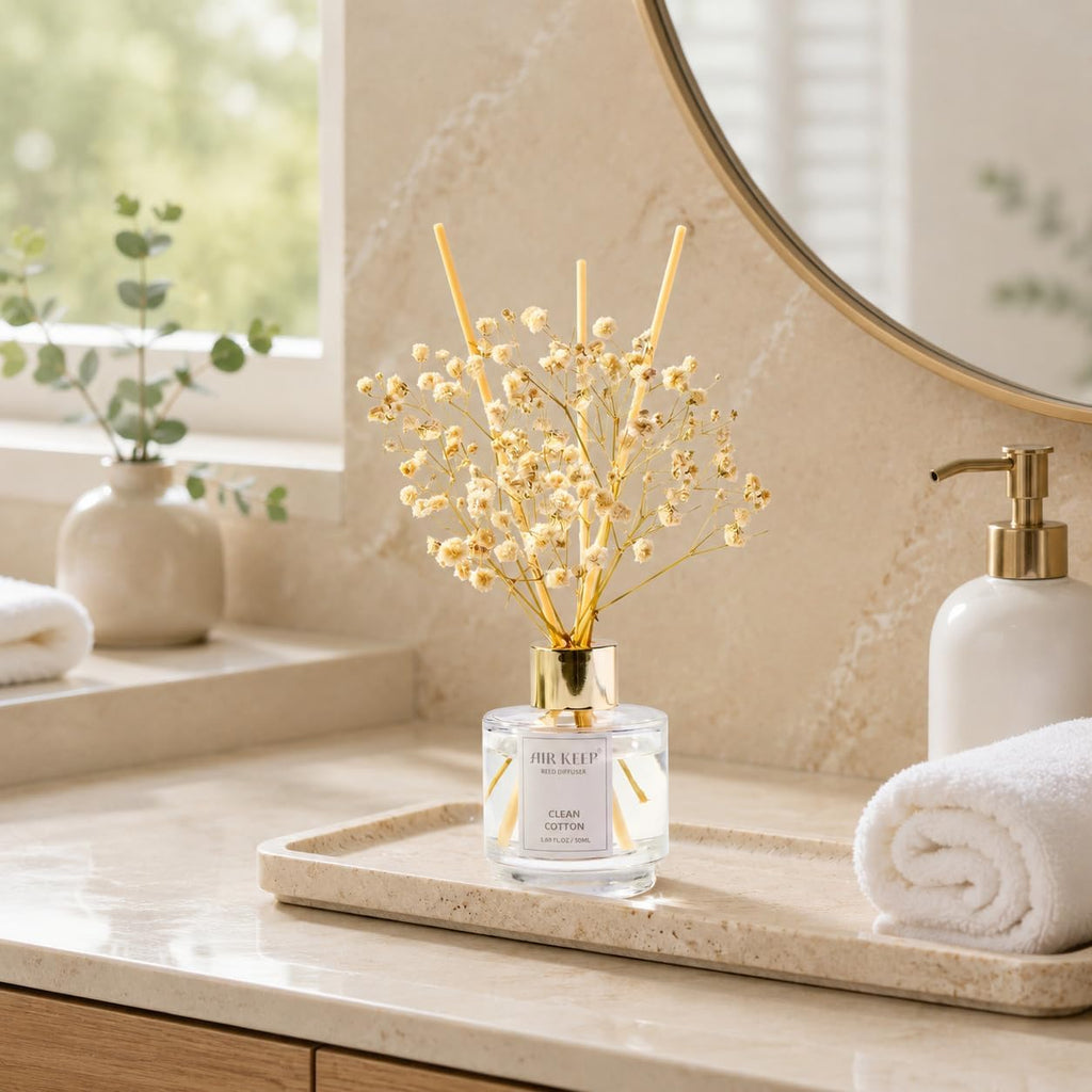 Reed Diffuser,Clean Cotton White Jasmine White Tea Oil Reed Diffusers Living Room Office Aromatherapy Oil - Set of 3