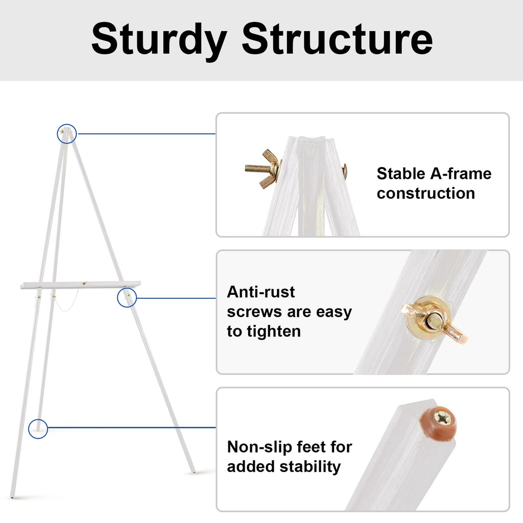 65" A-Frame Wooden Tripod Easel Stand, White, 2 Pack