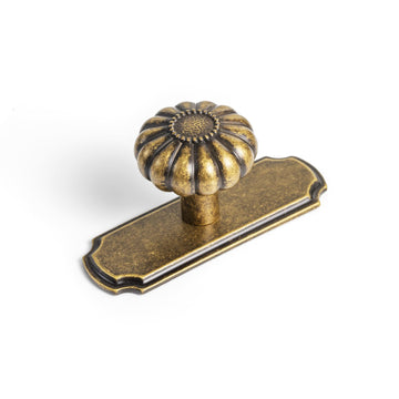 Set of 6 - Elegant Vintage Bloom Antique Brass Cabinet Knobs with Backplate, Drawer Pulls, Dresser Cabinet Hardware