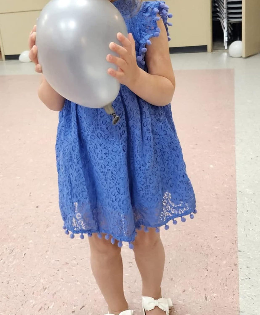 Toddler Girls Elegant Lace Pom Pom Flutter Sleeve Party Princess Dress