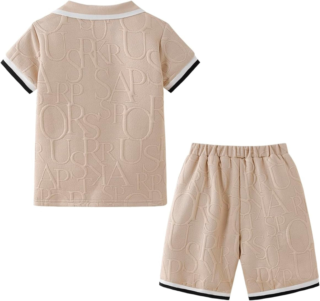 Boys Clothes Piece Casual Street Style Turn-Down Collar Half Zip Kids Teen Boys Summer Outfits