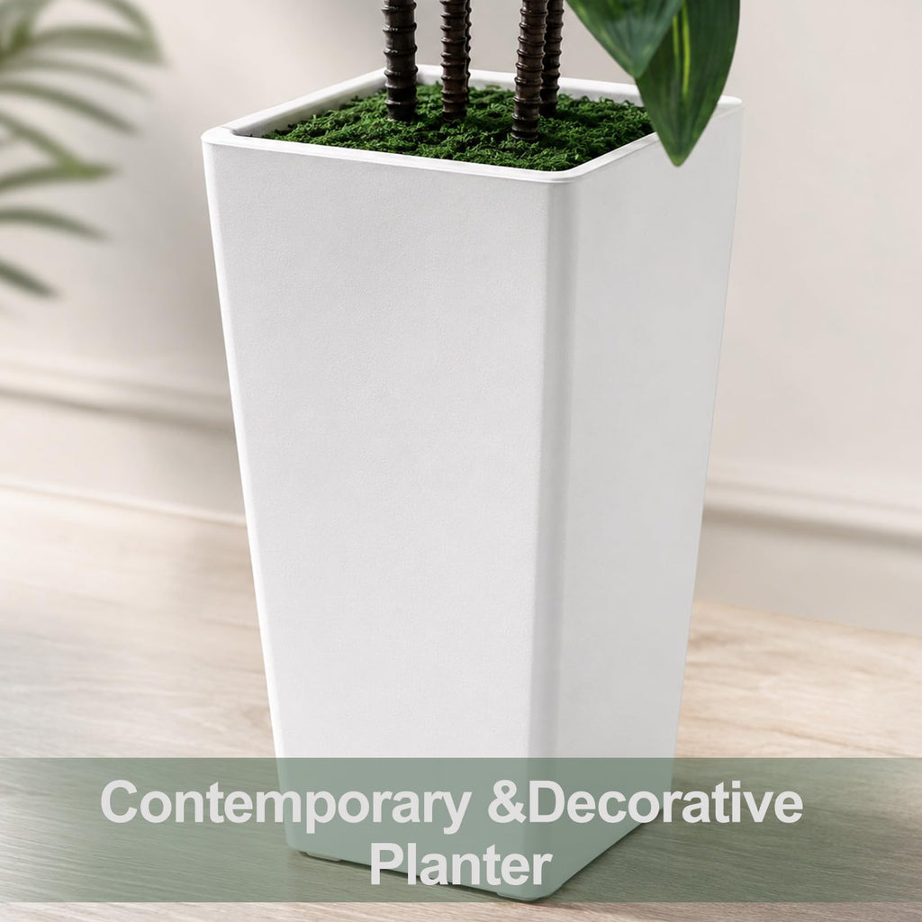 6FT Artificial Dracaena Tree, Fake Tree Indoor with White Tall Planter, Tall Artificial Plants Indoor, Artificial Silk