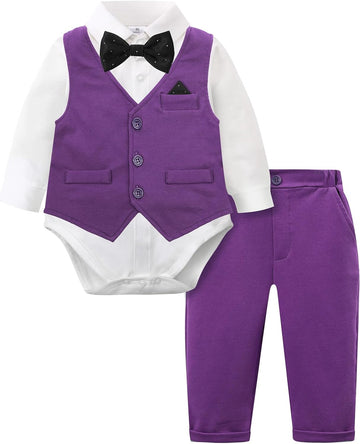 4Pcs Baby Boy Suits Dress Outfit Shirt Pants Bowtie Vest Set