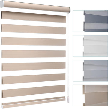 Custom Size Zebra Roller Shades Blackout(85%) Corded Zebra Blinds for Indoor Windows Dual Layer Beige Shades for
