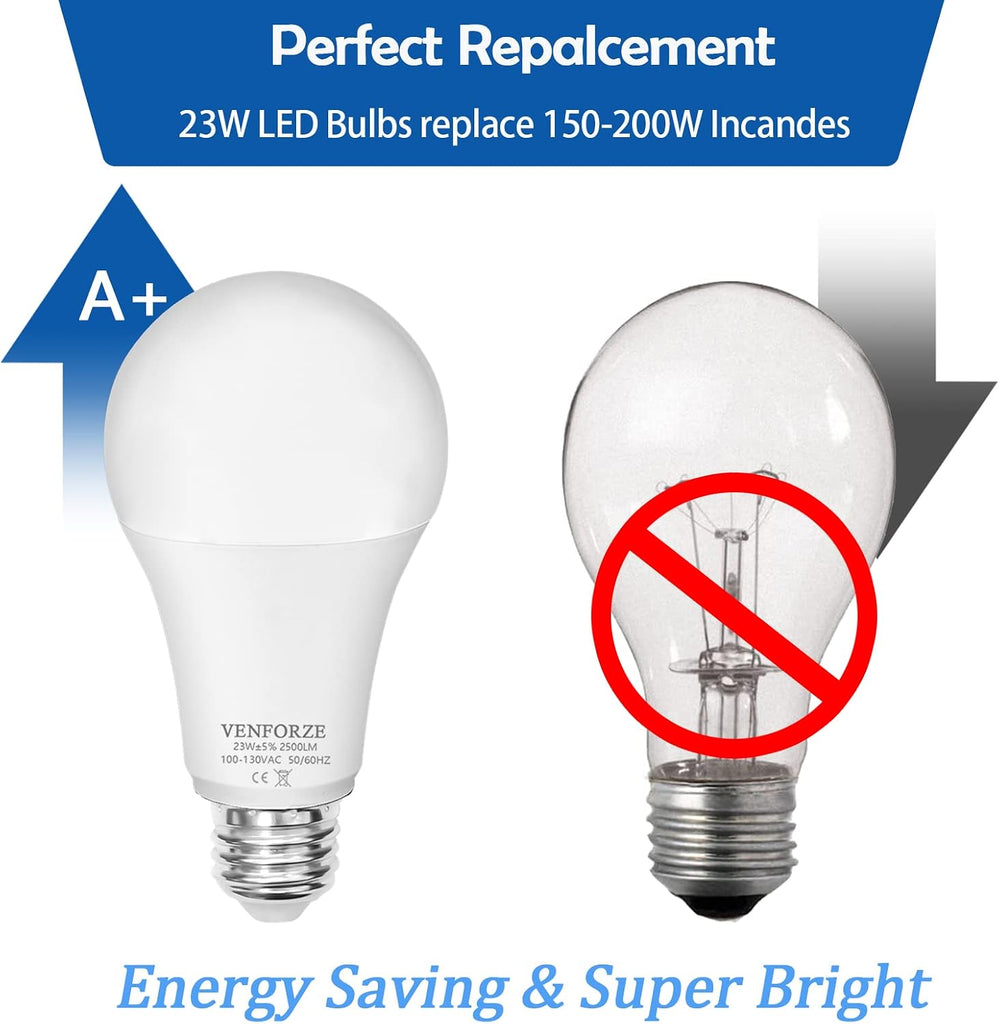 Bright Light Bulb,150w-200w Equivalent 2500LM E26 Led Bulb 23W Cool White 4000K A21 Led Light Bulb Non-Dimmable 2-Pack