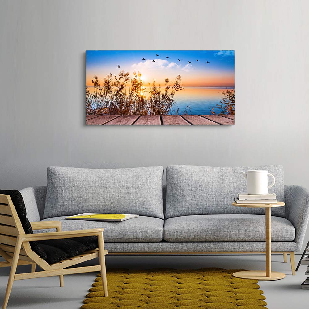 Ocean Canvas Wall Art, Coastal Bedroom 40"x20"