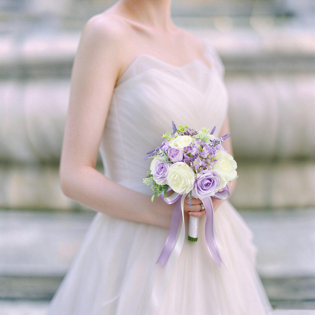 Bride Bouquets for Wedding 8.5 Inch Lilac Artificial Rose Flower Bridal Bouquets for Bride Wedding Bridesmaid