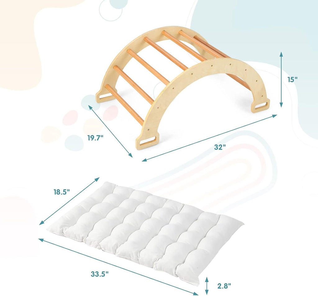 Wooden Arch Climber Rocker with Soft Cushion, 4 in 1 Montessori Climbing Ladder Toys for Toddlers, Waldorf Indoor