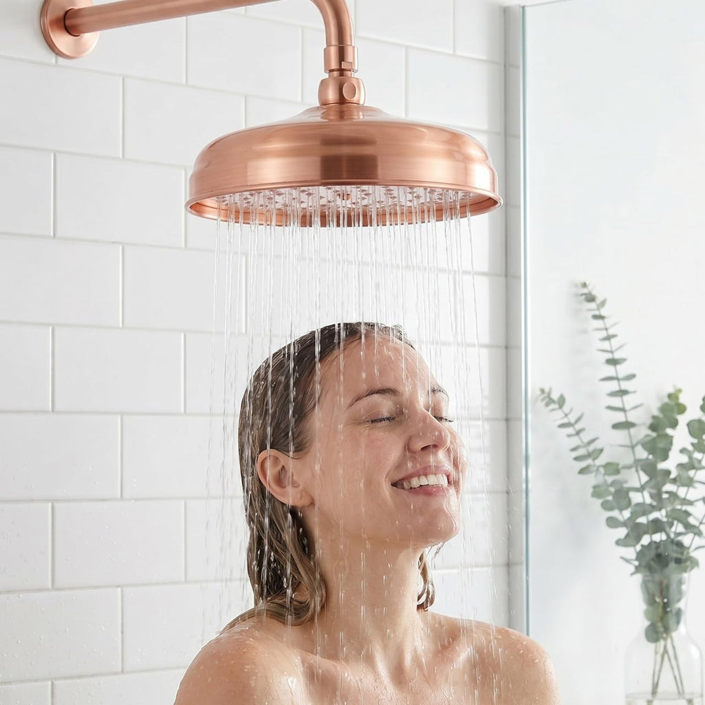 8 inch Copper Shower Head, Large Round Rainfall Showerhead Sprayer