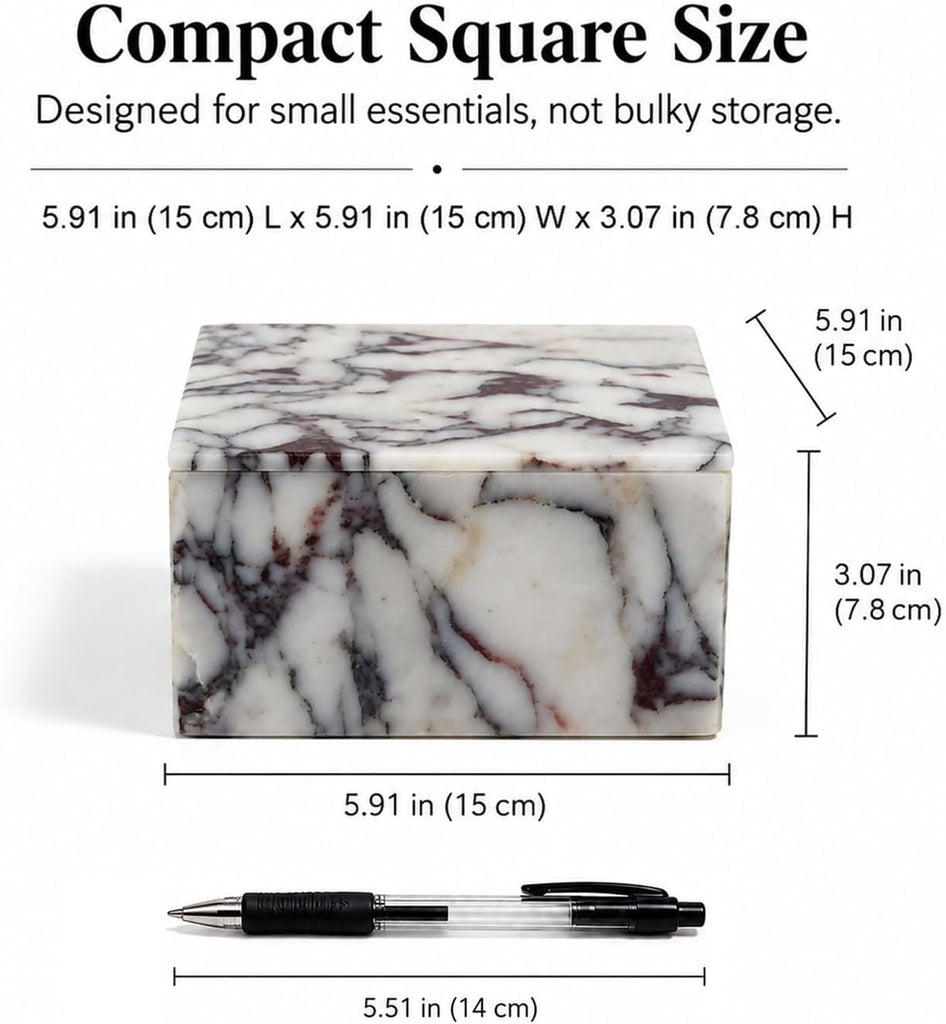 Natural Marble Square Jewelry Box with Lid, 5.91
