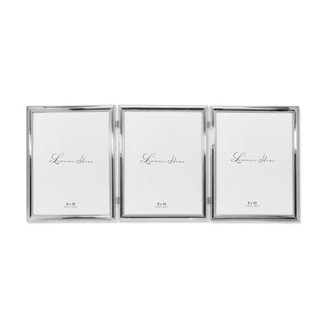 Silver Plated Double Bead 8x10 Hinged Triple Picture Frame