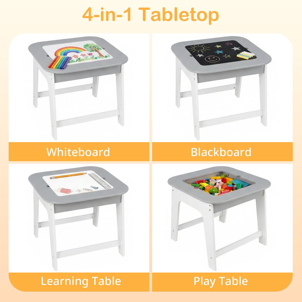 Kids Table and Chair Set with Detachable Tabletop, Grey