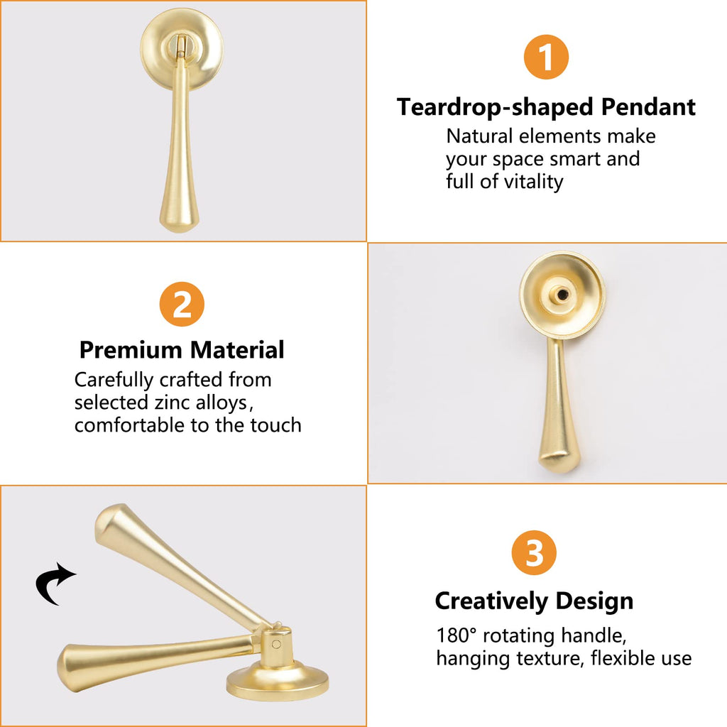 Teardrop-Shaped Cabinet Pulls, 4pcs Solid Brushed Gold Pendant Handles Knob Zinc Alloy Handles Knobs with Mounting
