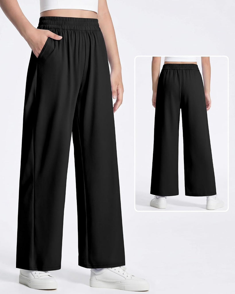 Girls Wide Leg Loose Pants Straight Plain Casual Uniform Long Pant for School Street Outgoing Kids Girls