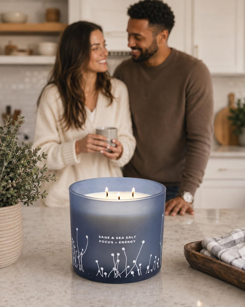 White Sage Sea Salt 3 Wick Candle, Large Soy Scented Candle 14.5oz - Set of 145