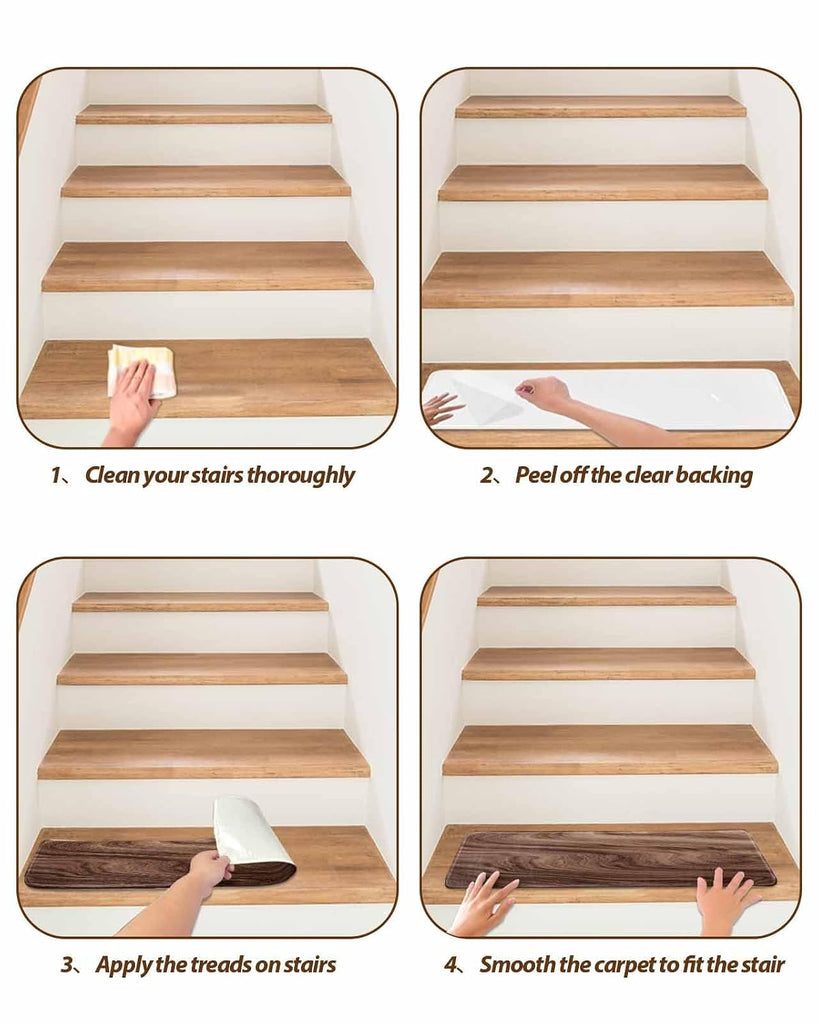 Brown Wave Wood Grain Stair Treads Farmhouse Plants Annual Rings Texture Indoor Non Slip Peel and Stick Stair Treads