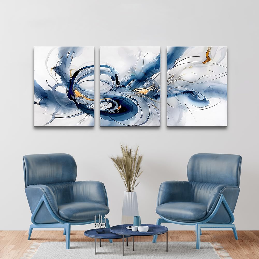 Abstract Wall Art Canvas Wall Decor Office Decorations Minimalist Art Wall Pictures Blue Abstract Ink Wall Paintings