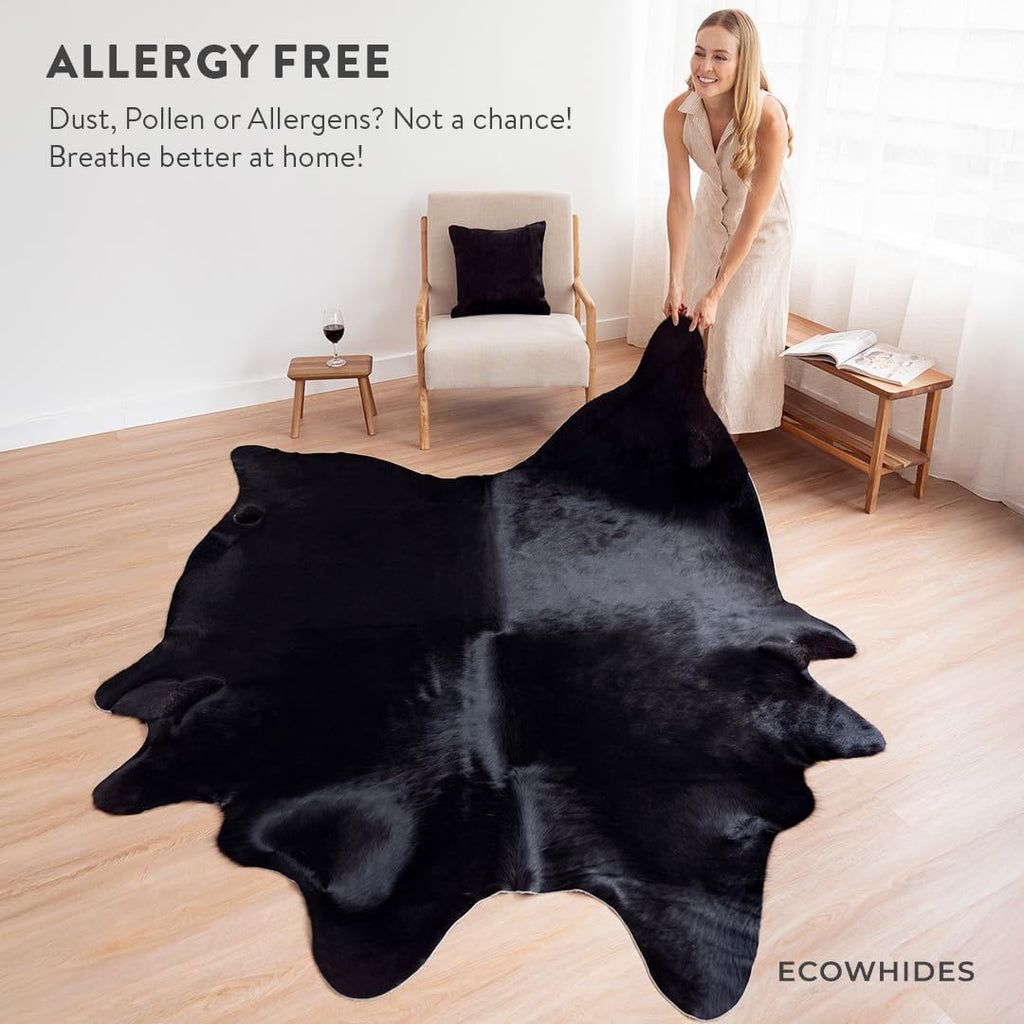 100% Genuine Brazilian Cowhide Rug, Black Natural, One-of-a-Kind Real Hide, Luxury Cowskin Leather Area Rug, Natural