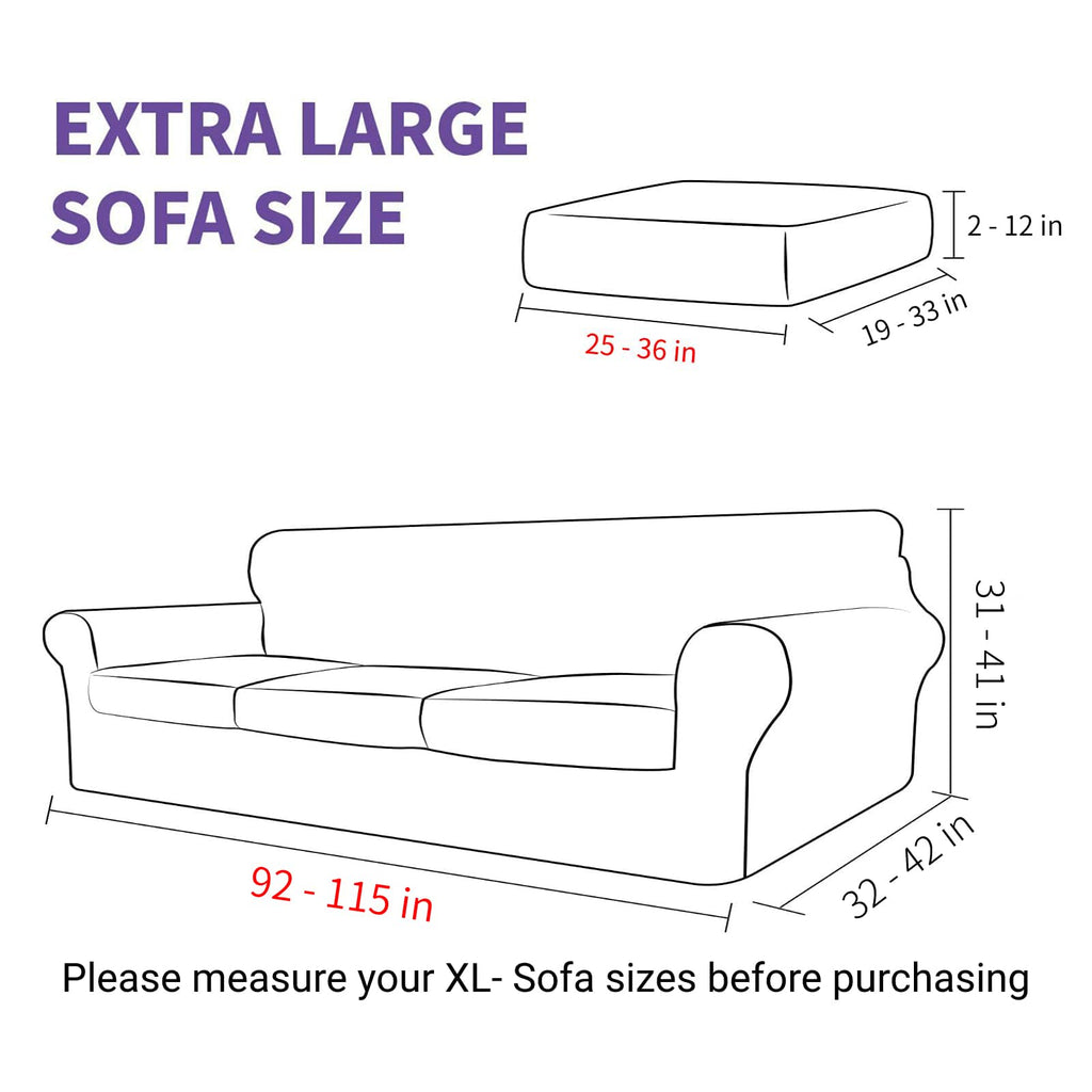 Oversized Velvet Couch Cover 4 Piece (92"-115") Stretch Sofa Covers for 3 Cushion Couch Thick Soft XL-Slipcover with