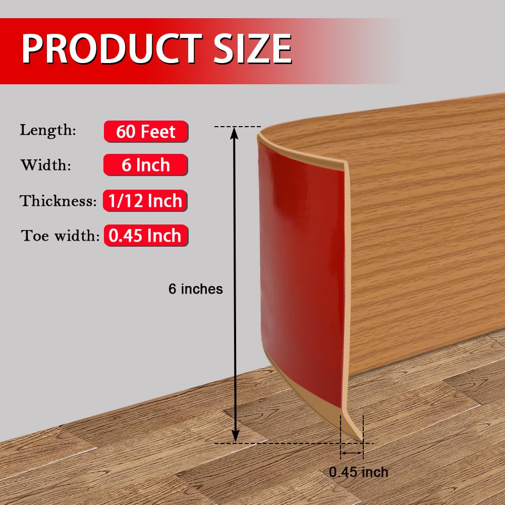 Vinyl Wall Base Rubber Baseboard Molding Trim Self Adhesive 6" Wide