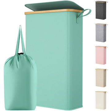 75L Slim Laundry Hamper with Lid and Removable Bag, Sage Green