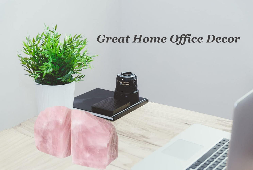 Rose Quartz Bookends Pink Crystal Decorative Book Ends Office Home Decor Small 1 Pair 2-3 Lbs