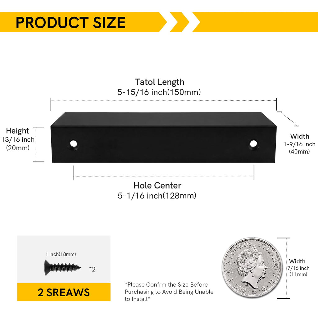 Drawer Handles Black Cabinet Pulls 5 inch 5 Pack, Finger Pulls for Cabinet Edge Pulls, Aluminum Alloy Hardware with