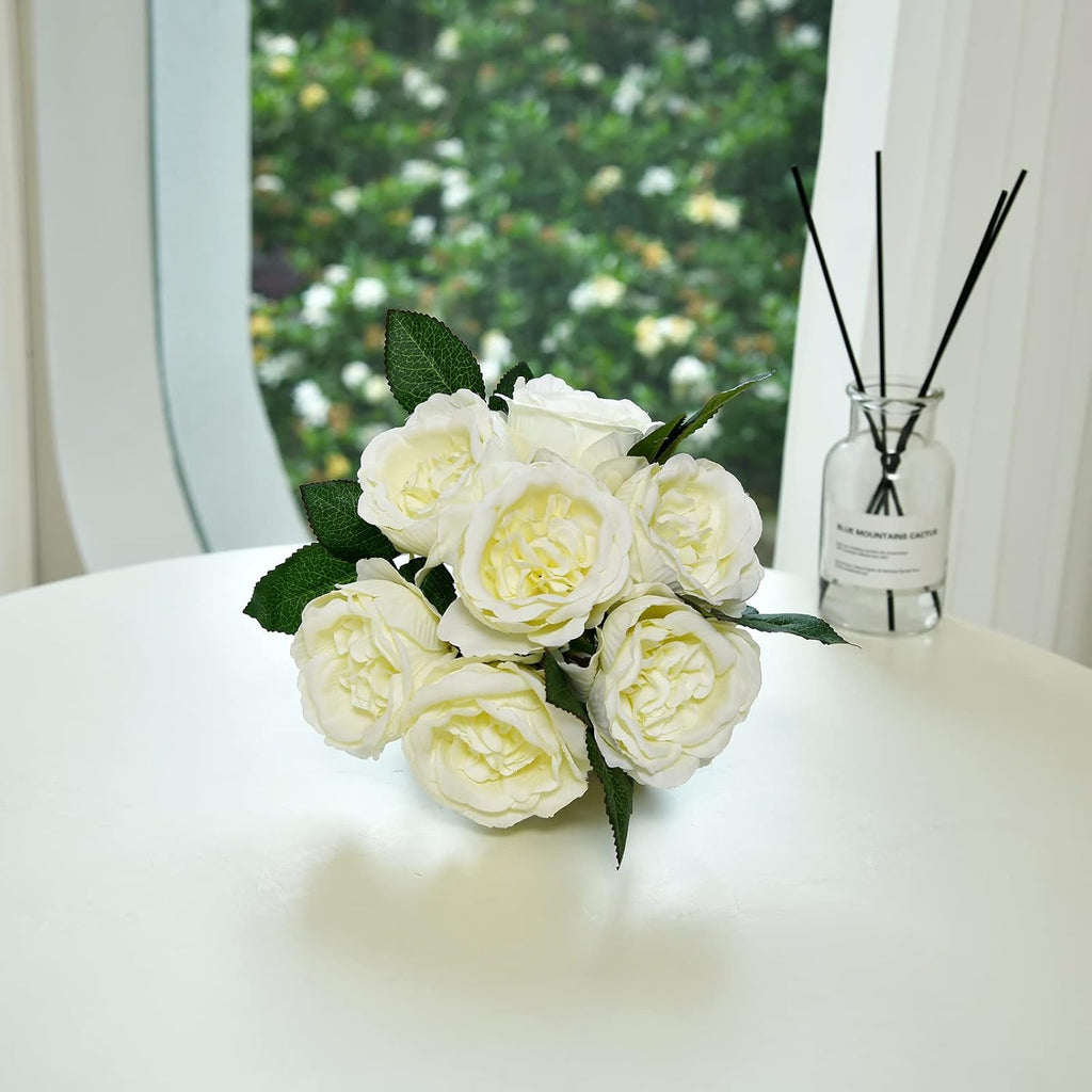 Artificial Peony Silk Flower Centerpieces Faux Floral Arrangement in Glass Vase Wedding Table Decoration (Cream)