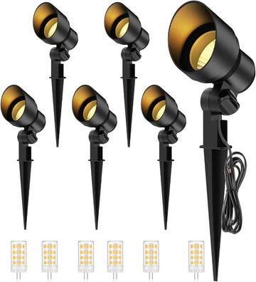 Low Voltage Landscape Spotlight, 12V LED Outdoor Spot Lights with 4W G4 Replaceable Bulb, Wired Waterproof Aluminum