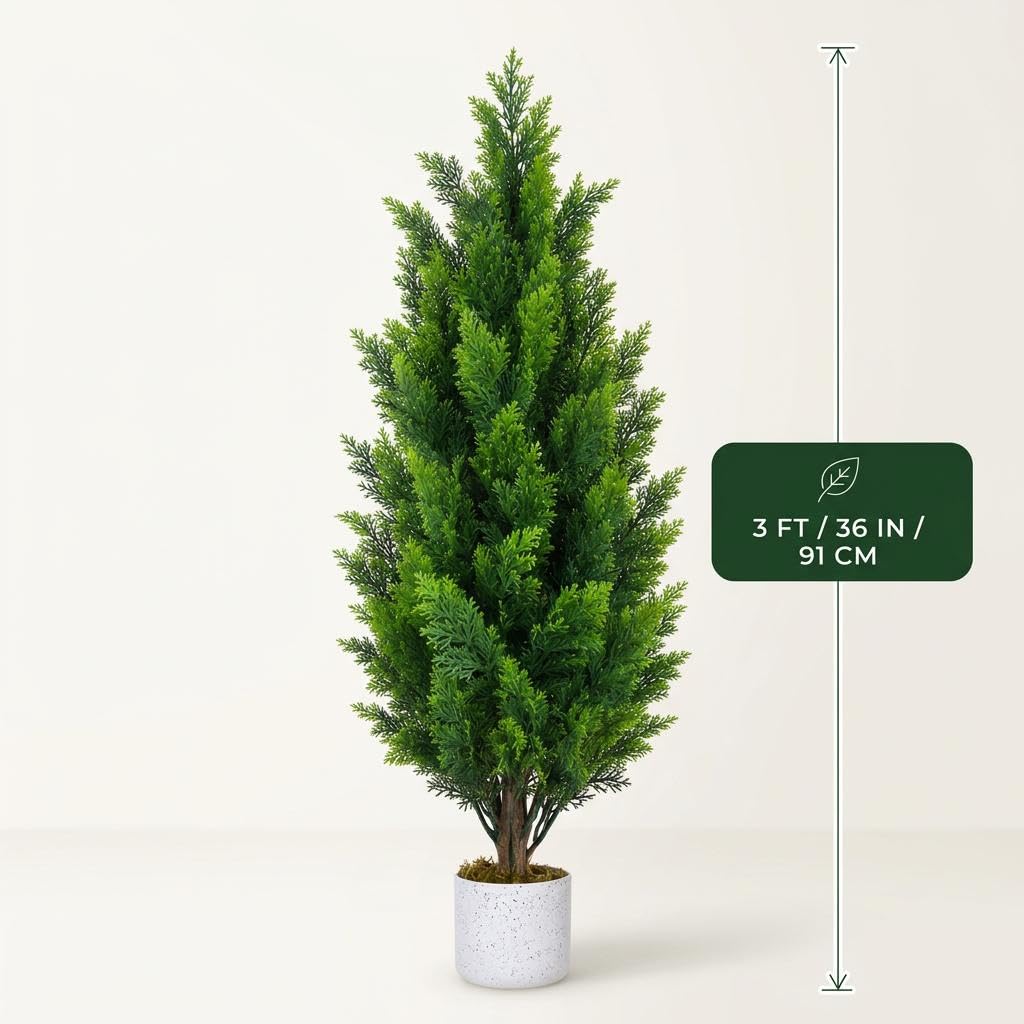 3FT Artificial Cedar Topiary Trees Set of 2, with Planter