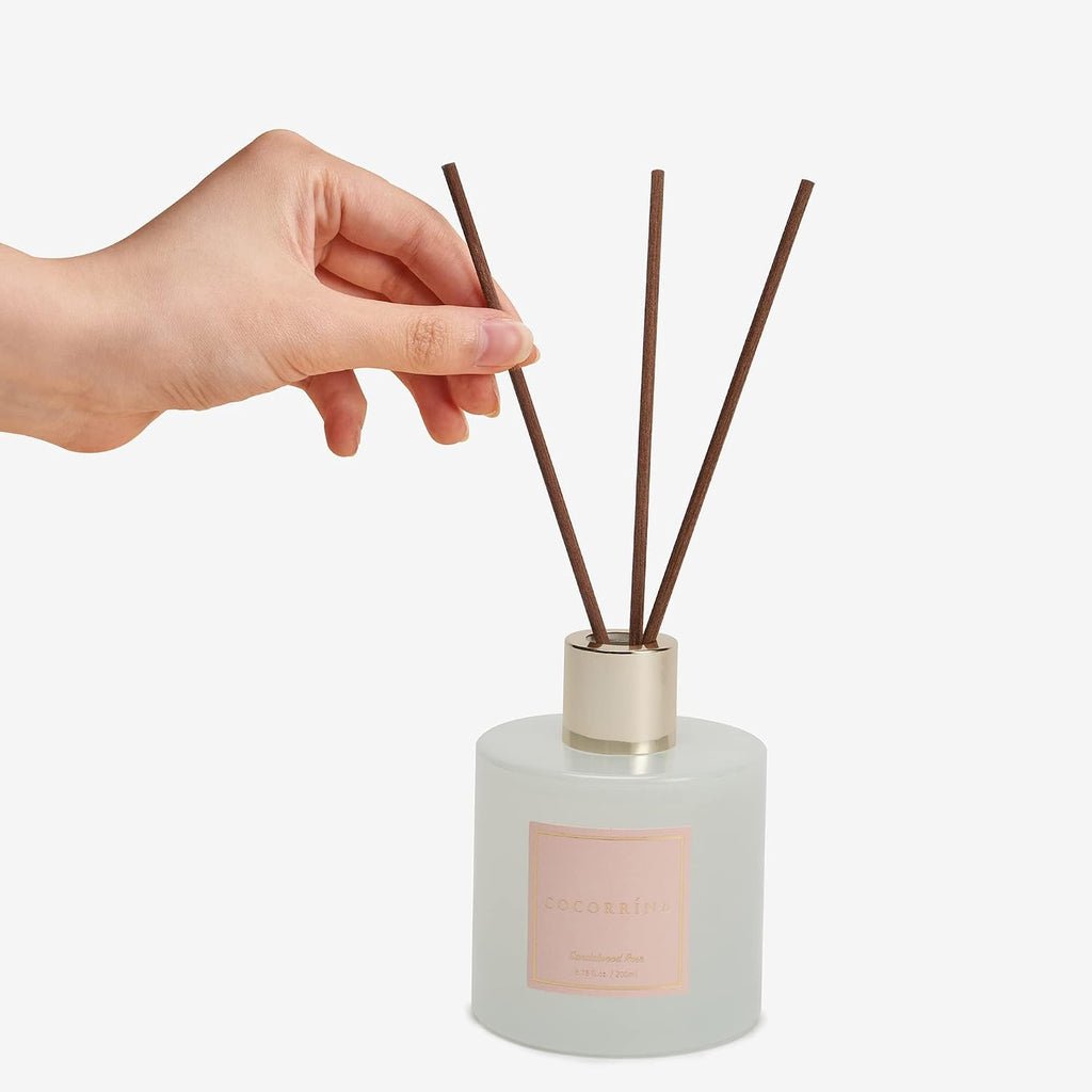 Premium Reed Diffuser Set with Preserved Baby's Breath & Cotton Stick Sandalwood Rose | 6.7oz Scent Fragrance Oil